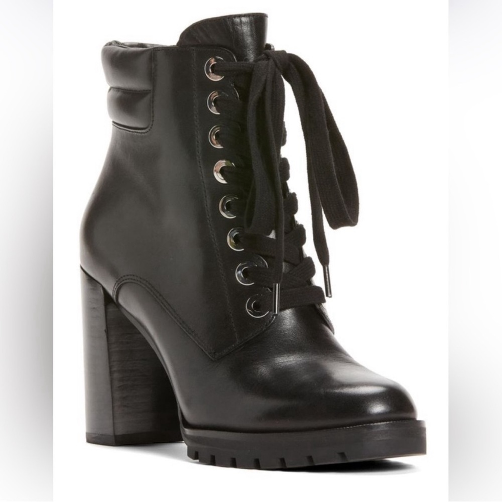 Paige Nicole Leather Heeled Lace Up Combat Boots